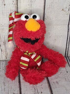 8" Sesame Street Santa Elmo Plush Clips Keychain Hat Scarf Christmas Holiday